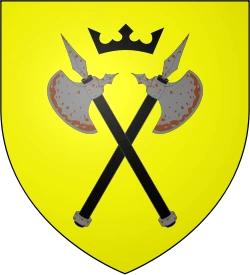 Two crossed axes beneath a black crown