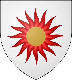 A bronze disk surrounded with red flames