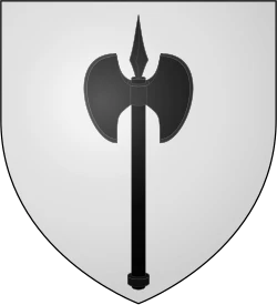 A black battle-axe on silver