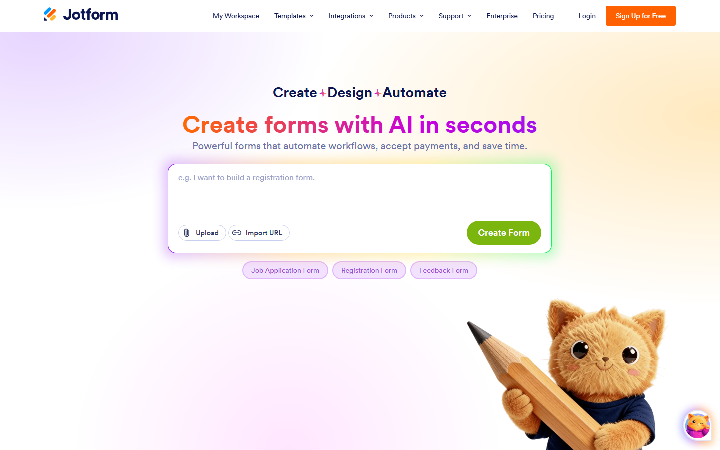 The Jotform homepage