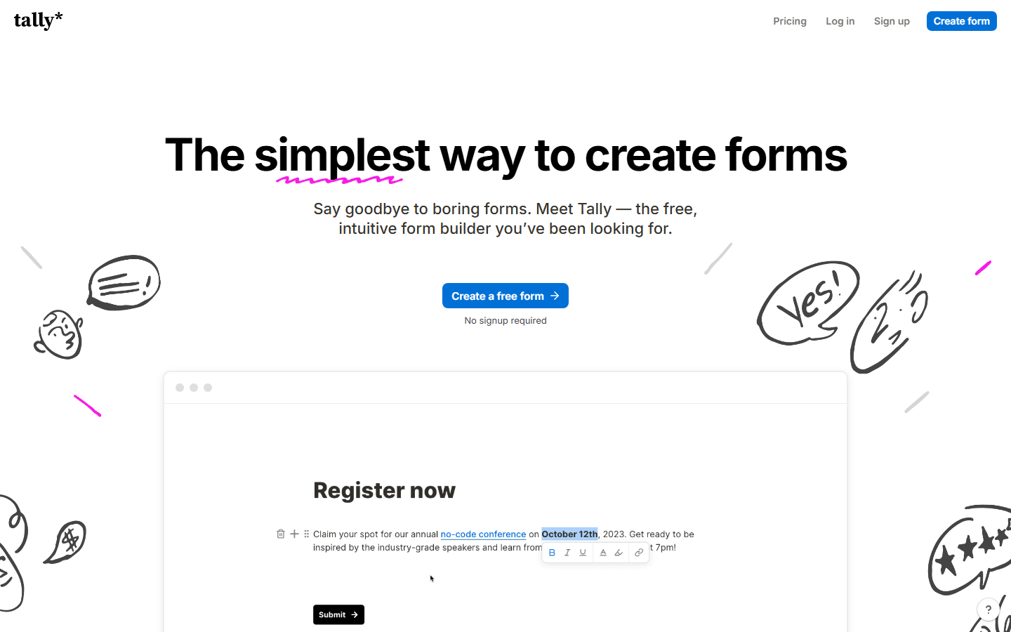 The Tally homepage