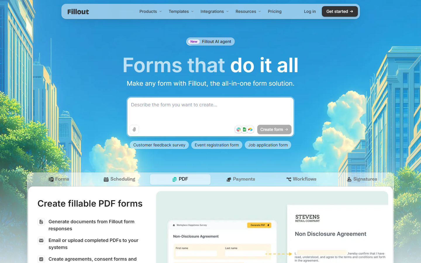 The Fillout homepage