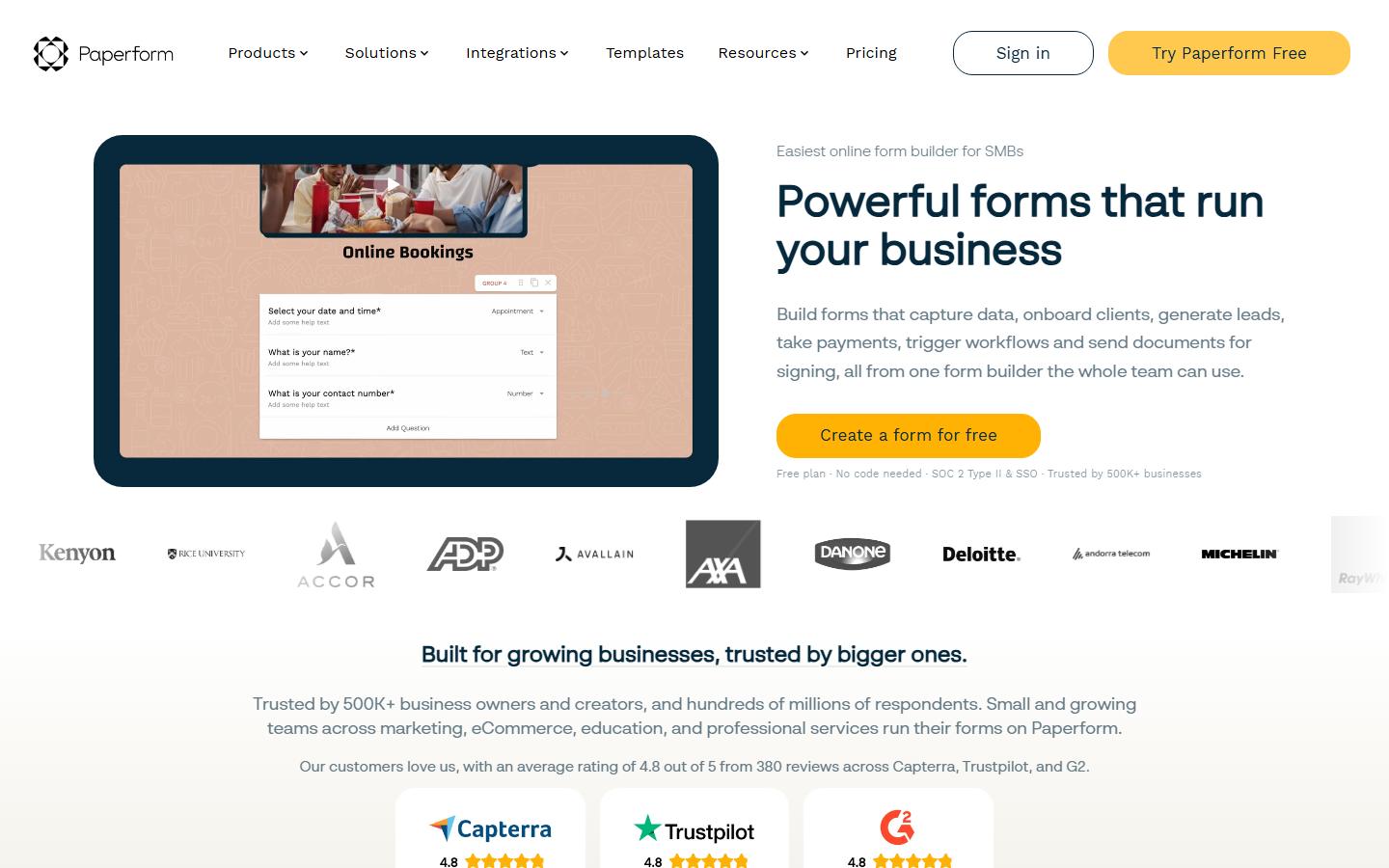 The Paperform homepage