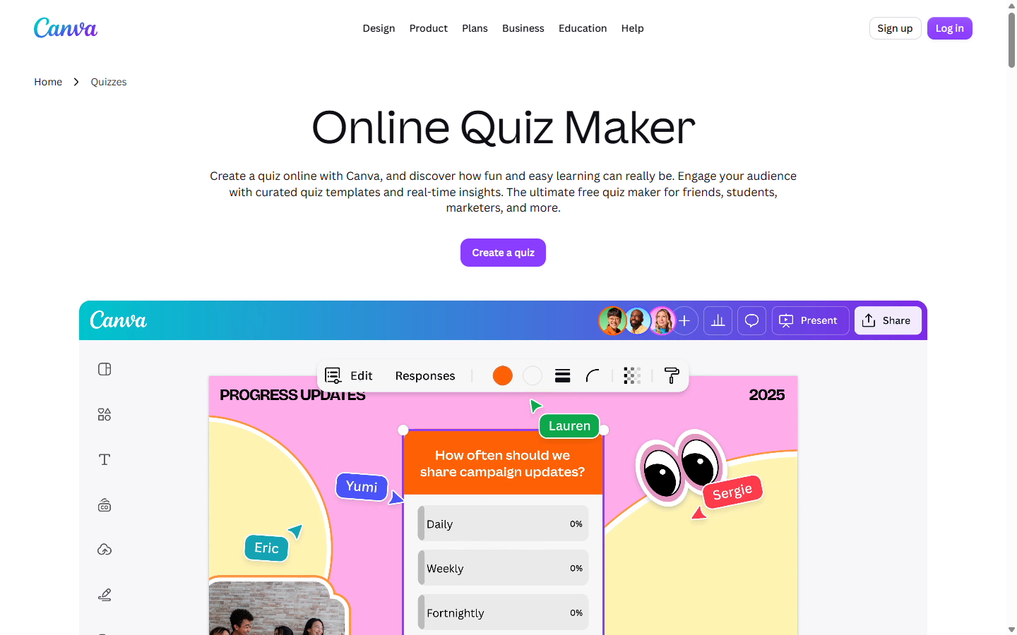 Canva's online quiz maker page