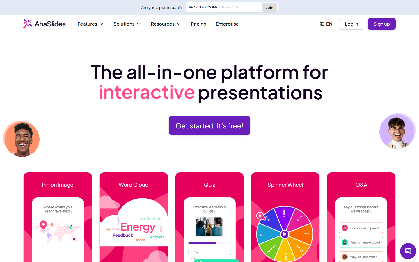 The AhaSlides homepage