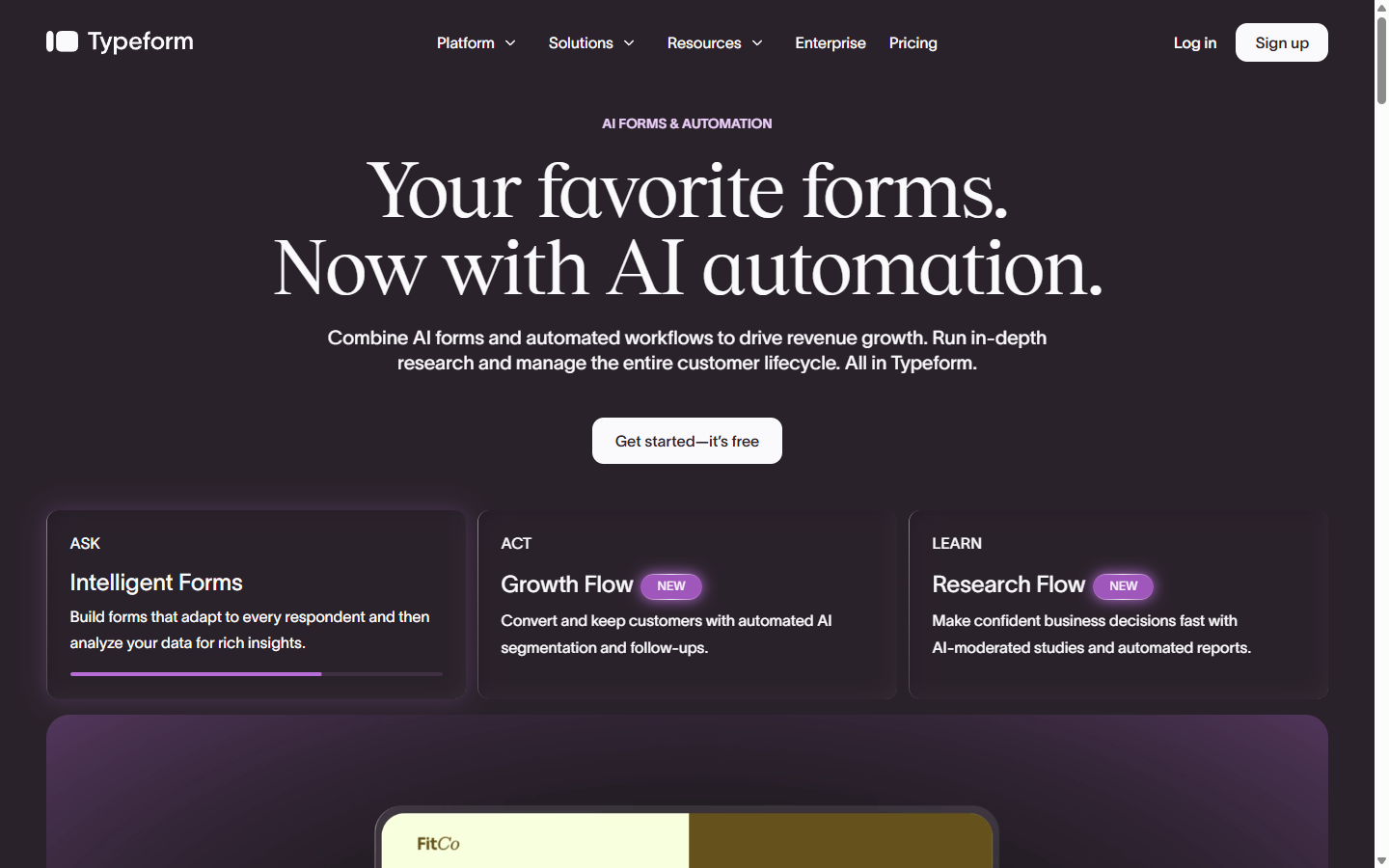 The Typeform homepage