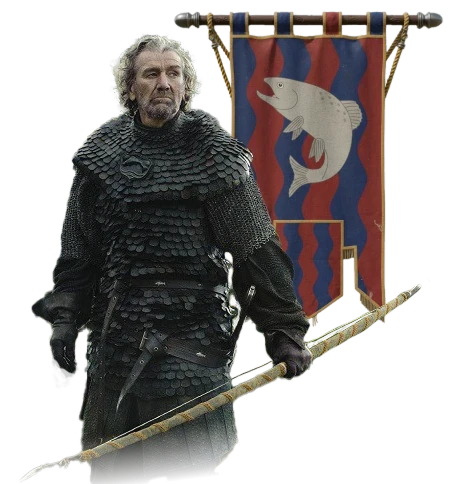 Blackfish standing in front of a Tully banner