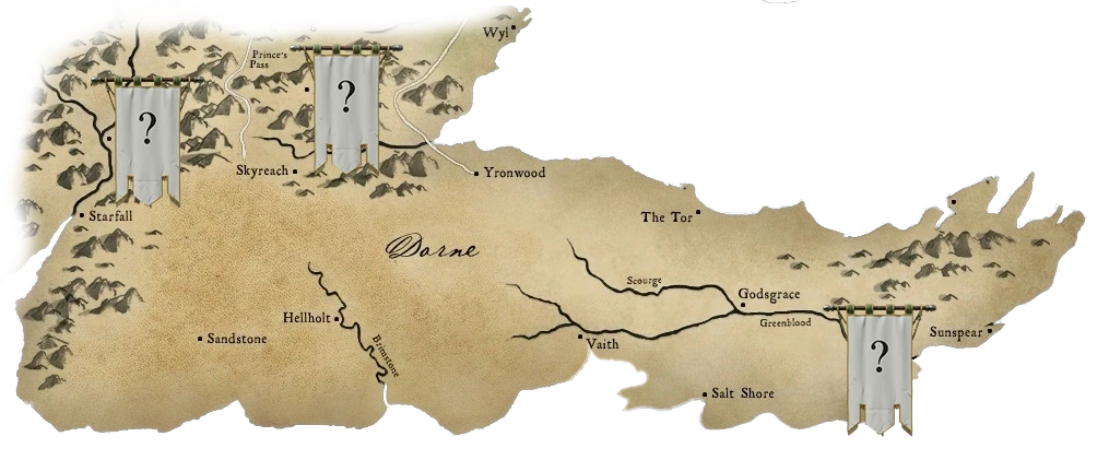 Dorne map with three banners showing question mark